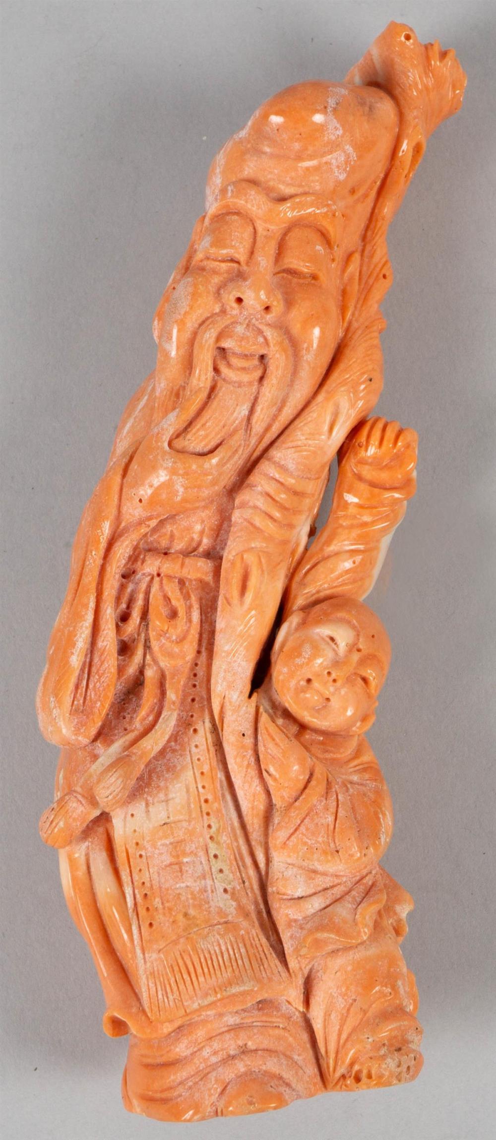 CHINESE CORAL FIGURE OF SHOULAO