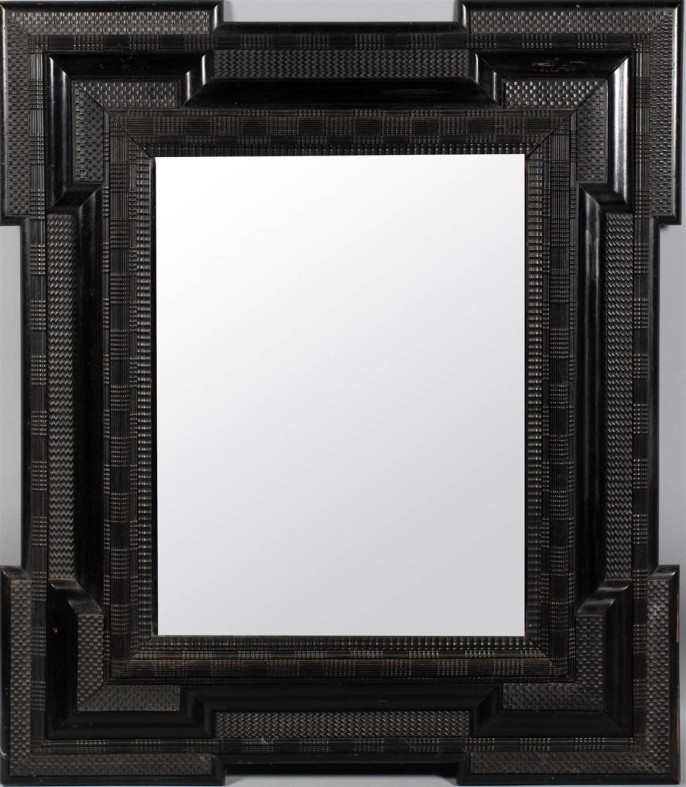 DUTCH BAROQUE STYLE EBONIZED MIRROR,