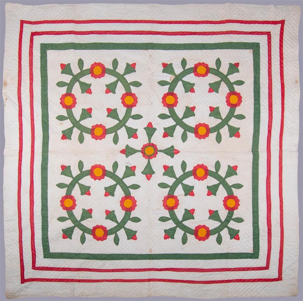 VINTAGE WHIG ROSE APPLIQUE QUILT