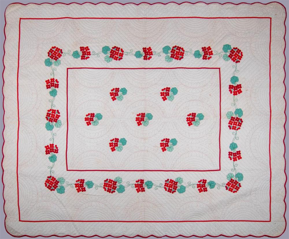 VINTAGE RED GERANIUM APPLIQUE QUILT