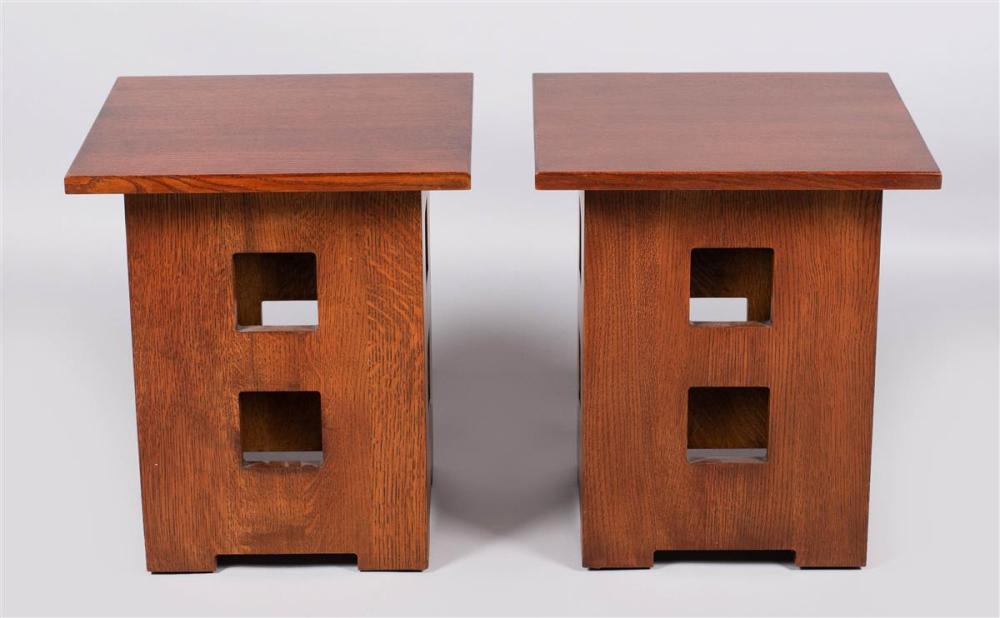 PAIR OF STICKLEY OAK END TABLES,