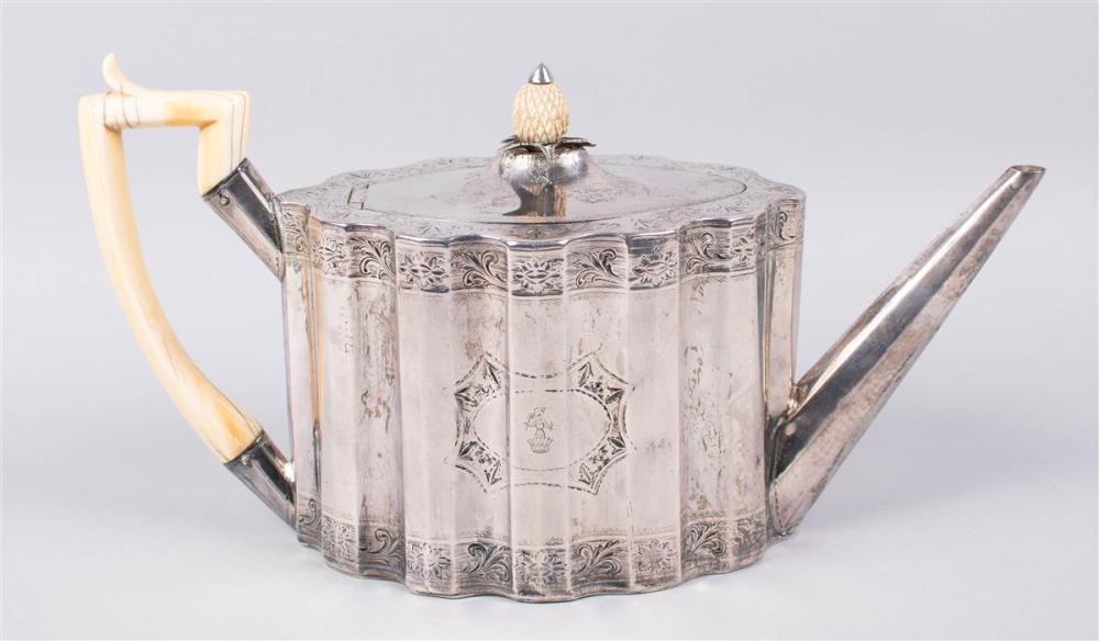 GEORGE III SILVER ARMORIAL TEAPOT,