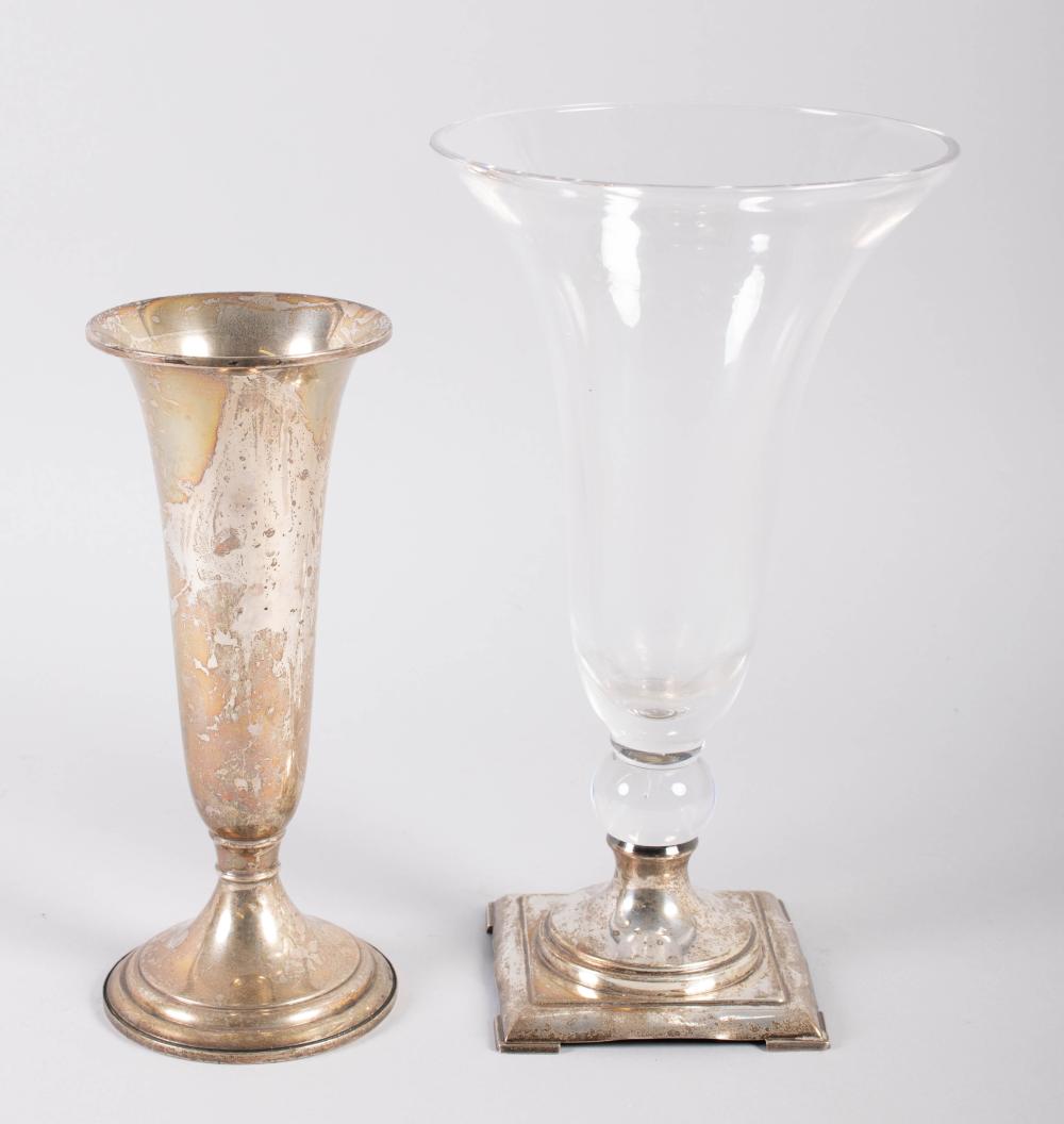 GLASS VASE WITH SILVER BASE AND