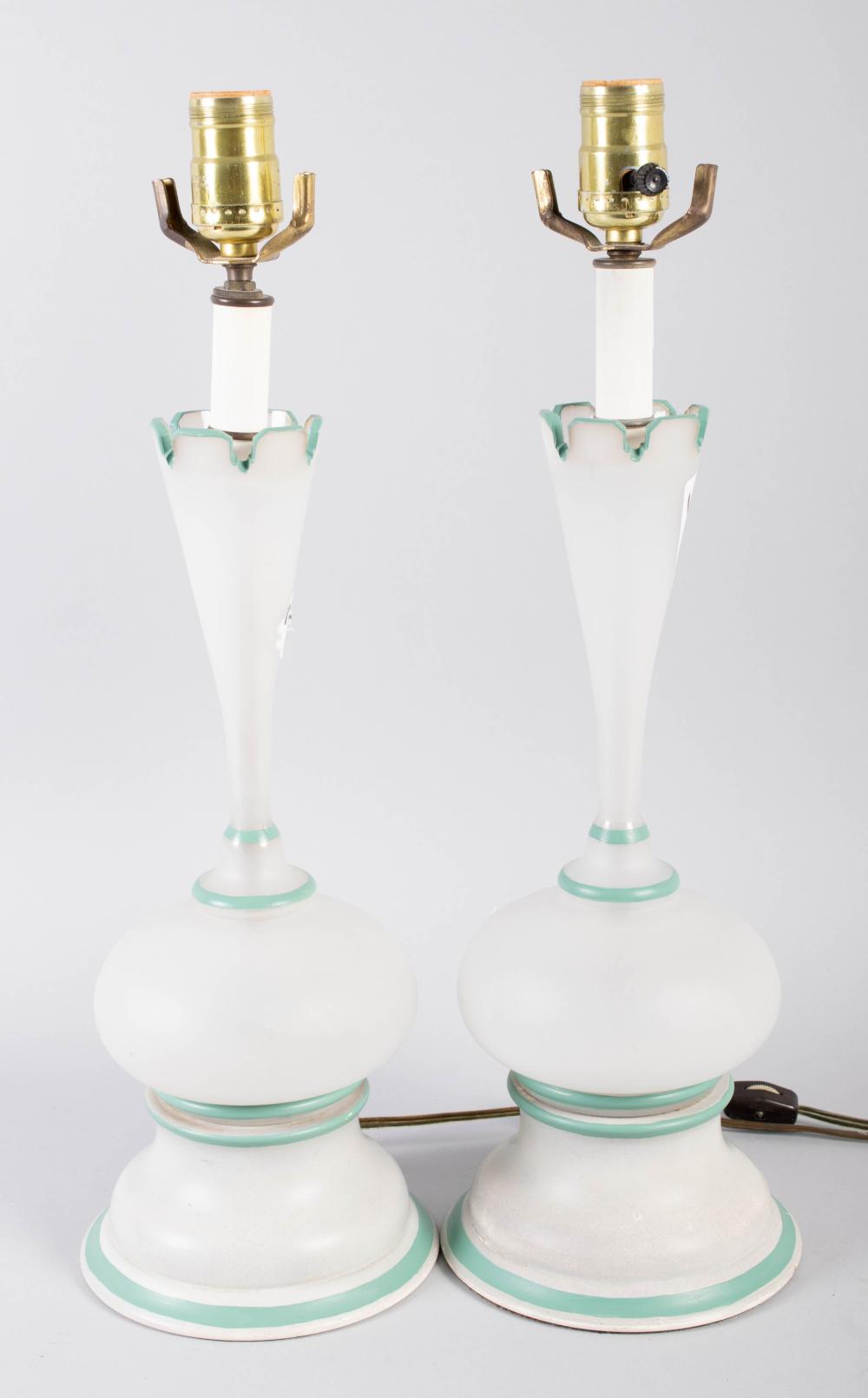 PAIR OF FROSTED GLASS LAMPS HEIGHT: