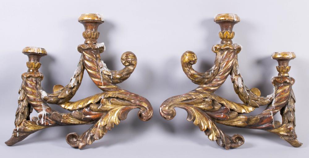 PAIR OF GILT WOOD TWO-LIGHT SCONCESPAIR