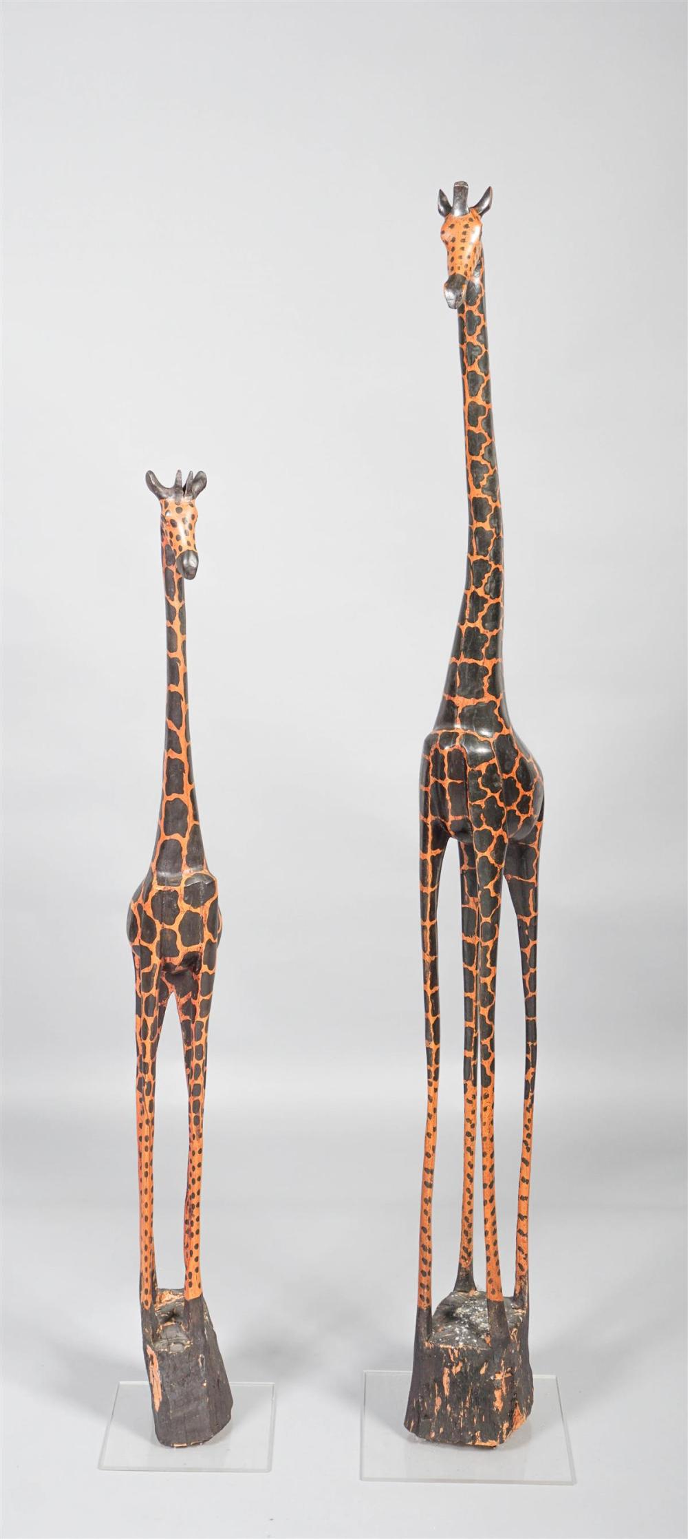 PAIR OF WOODEN GIRAFFESTWO WOODEN