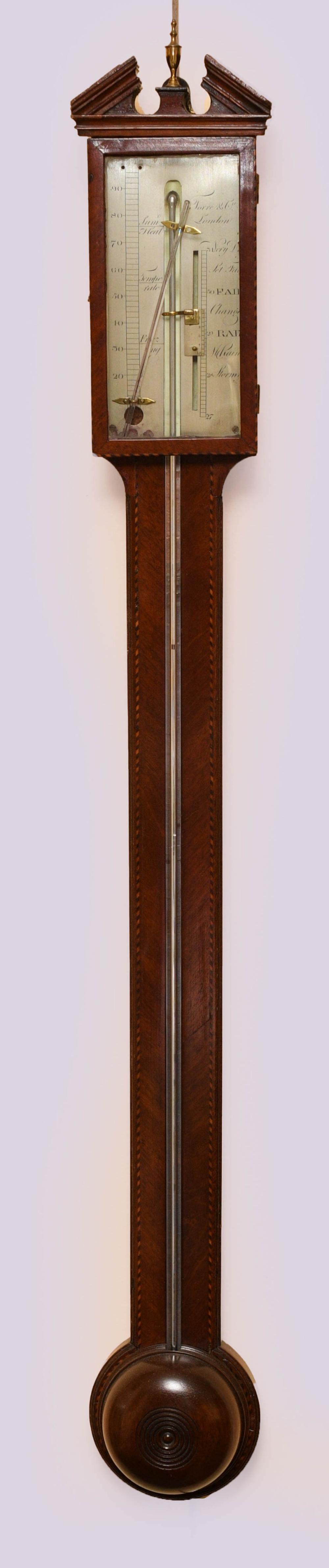 LATE GEORGE III INLAID MAHOGANY BAROMETER