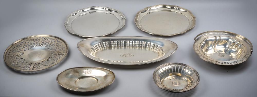 GROUP OF SILVER DISHES AND TRAYSGROUP