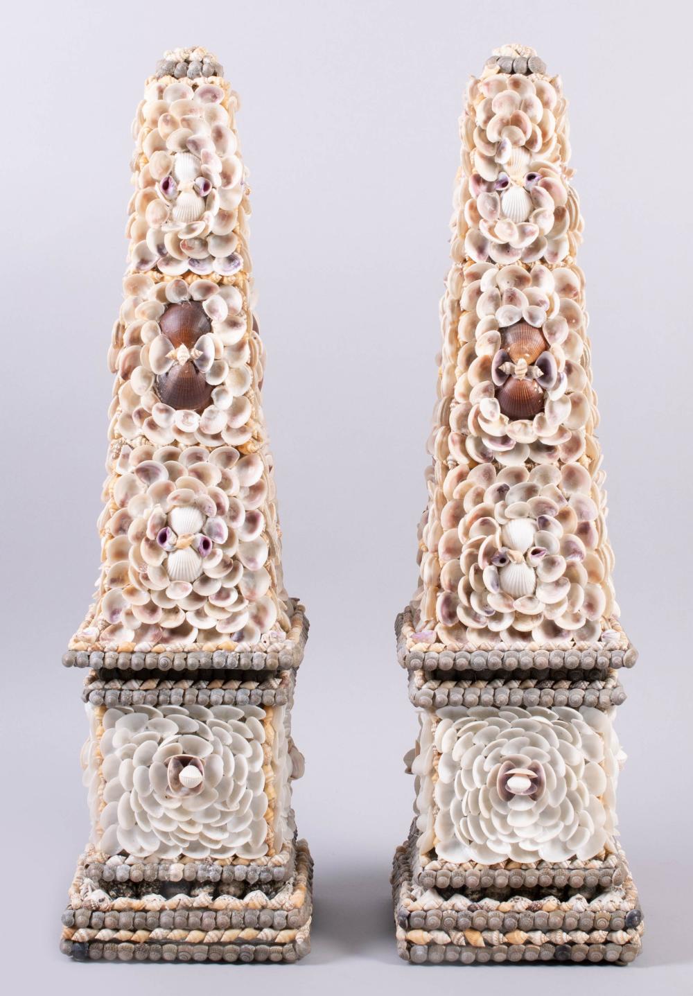 PAIR OF VICTORIAN COQUILLAGE OBELISKS