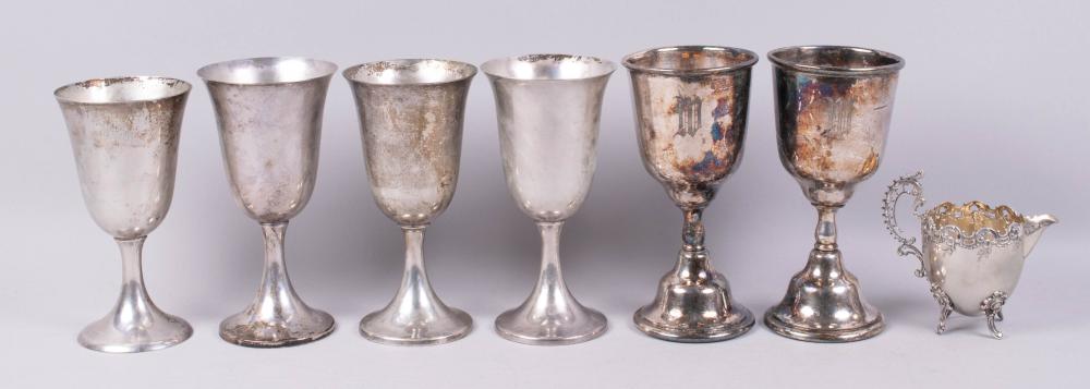 FOUR AMERICAN SILVER GOBLETS, TWO PLATED