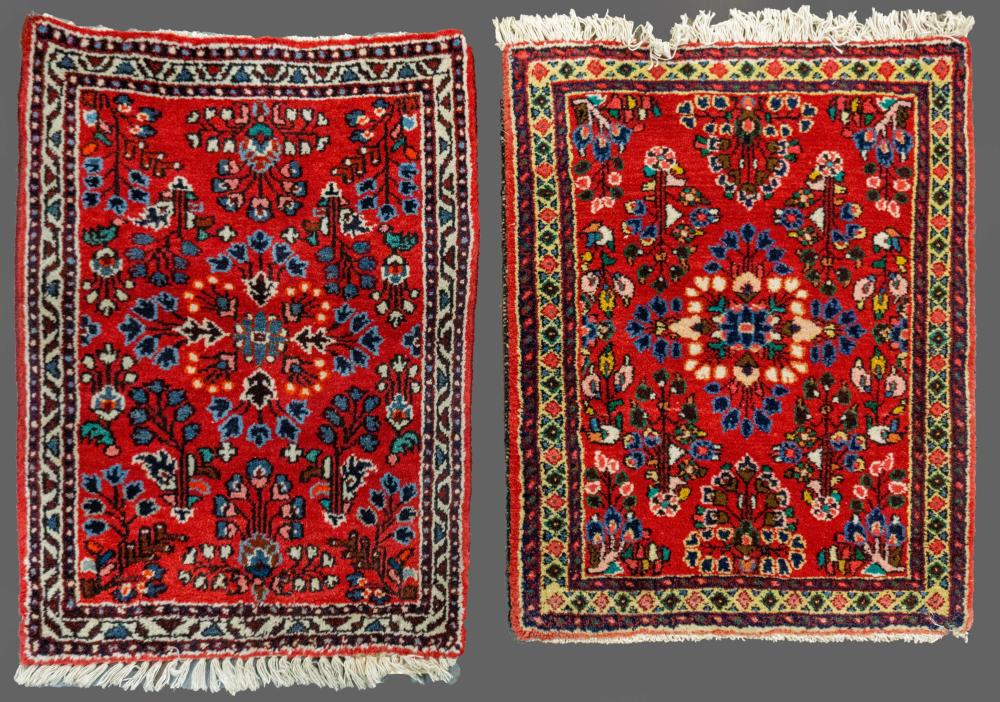 TWO SMALL PERSIAN SAROUK HAND KNOTTED