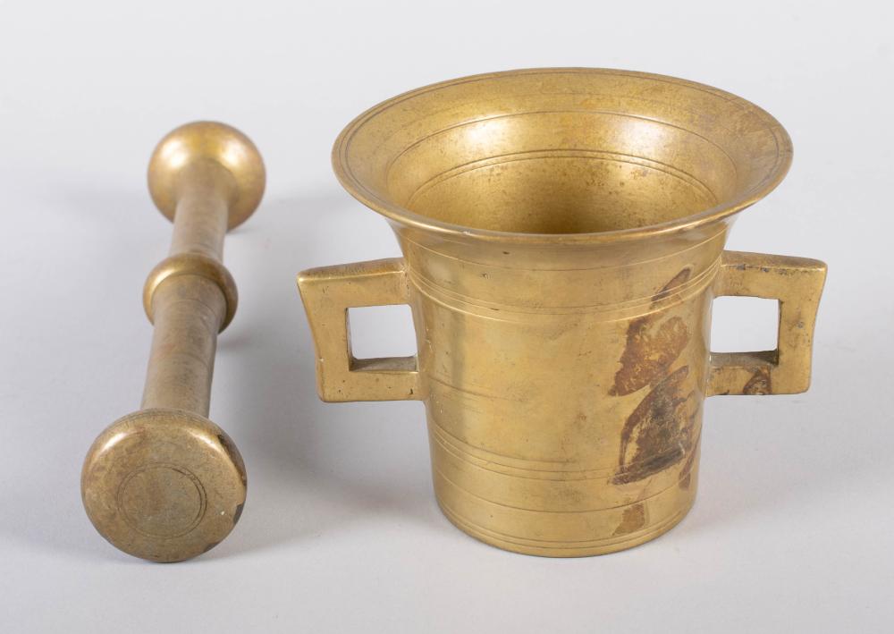 BRASS MORTAR AND PESTLE, PROBABLY