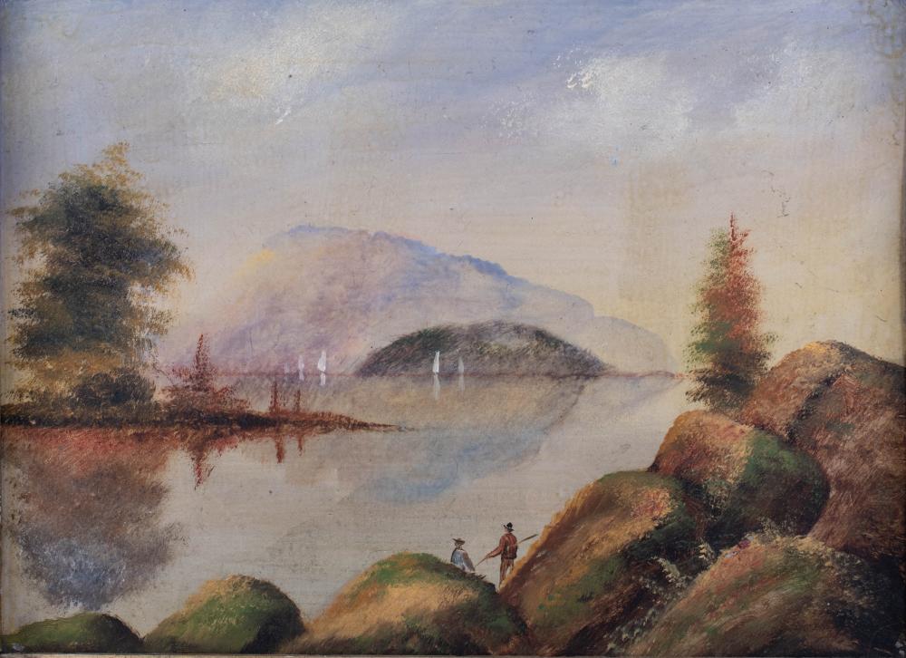 19TH CENTURY , LAKE SCENE WITH