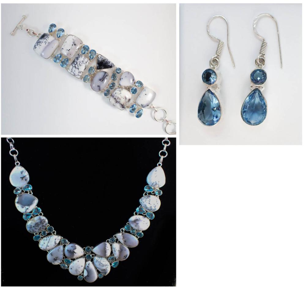 DENDRITIC OPAL AND BLUE TOPAZ JEWELRY