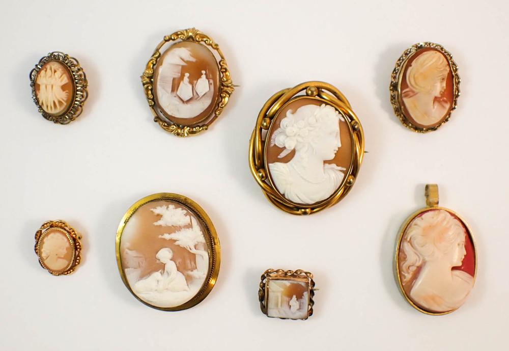 COLLECTION OF SIXTEEN CAMEO PENDANT/BROOCHES,