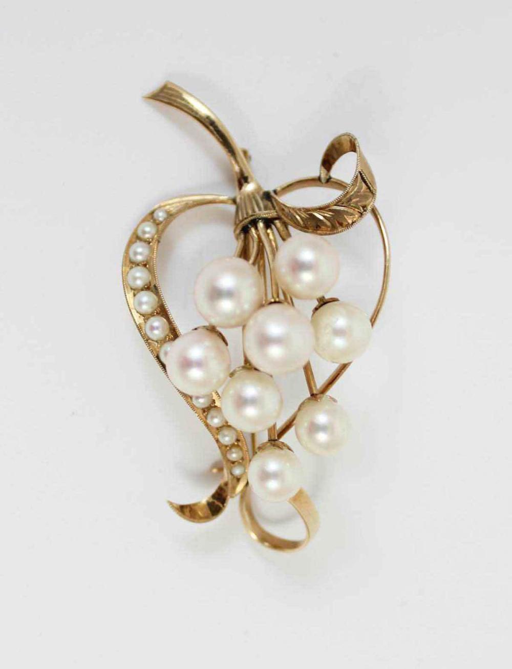 PEARL AND FOURTEEN KARAT GOLD FLORAL