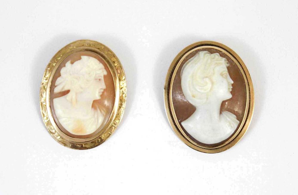 TWO VICTORIAN CAMEO PENDANT/BROOCHES,