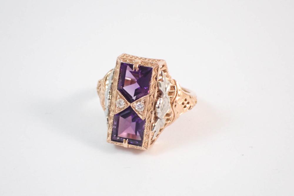 DIAMOND, AMETHYST AND FOURTEEN KARAT