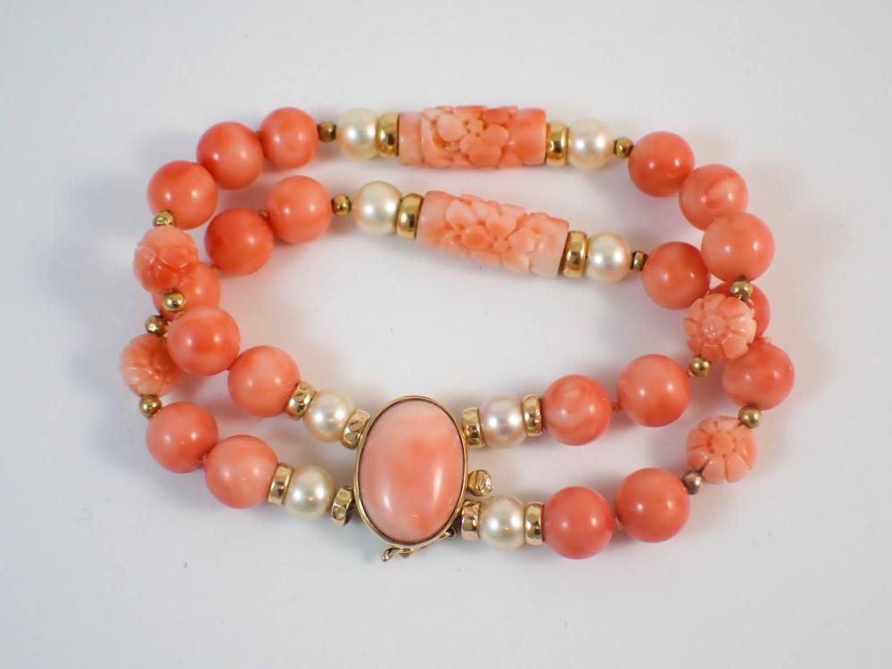 DOUBLE STRAND CORAL PEARL AND 33f241