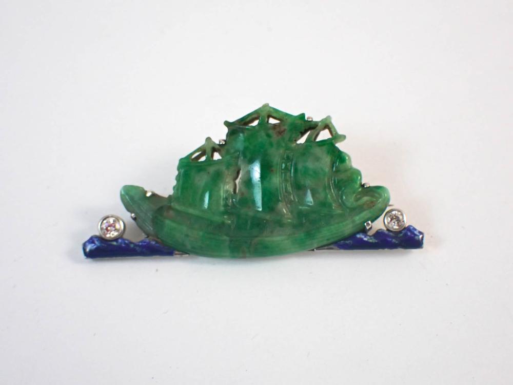 CARVED JADE DIAMOND BLUE ENAMEL  33f249