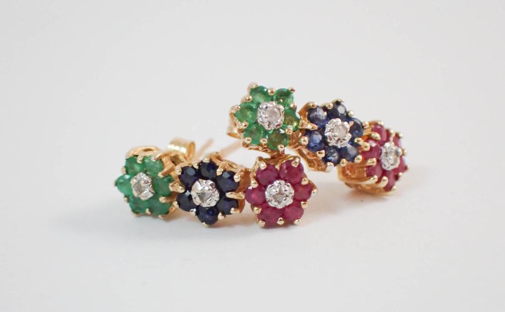 PAIR OF RUBY EMERALD SAPPHIRE  33f275