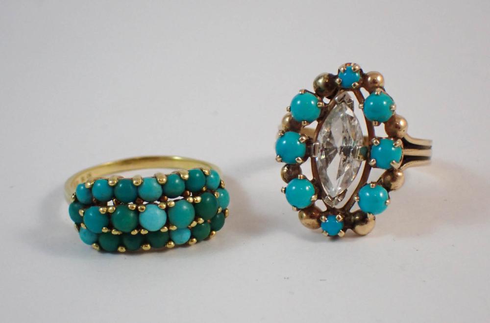 TWO TURQUOISE BEAD AND YELLOW GOLD 33f280