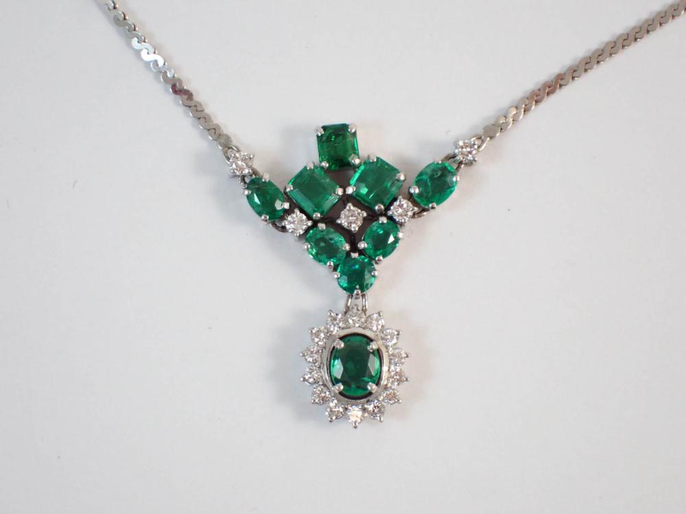 EMERALD, DIAMOND AND FOURTEEN KARAT