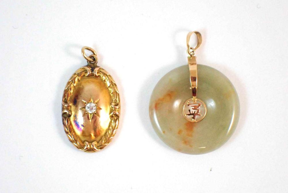 TWO YELLOW GOLD PENDANTS, INCLUDING