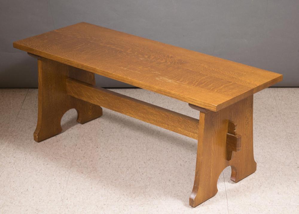 STICKLEY OAK BENCH, MISSION COLLECTION
