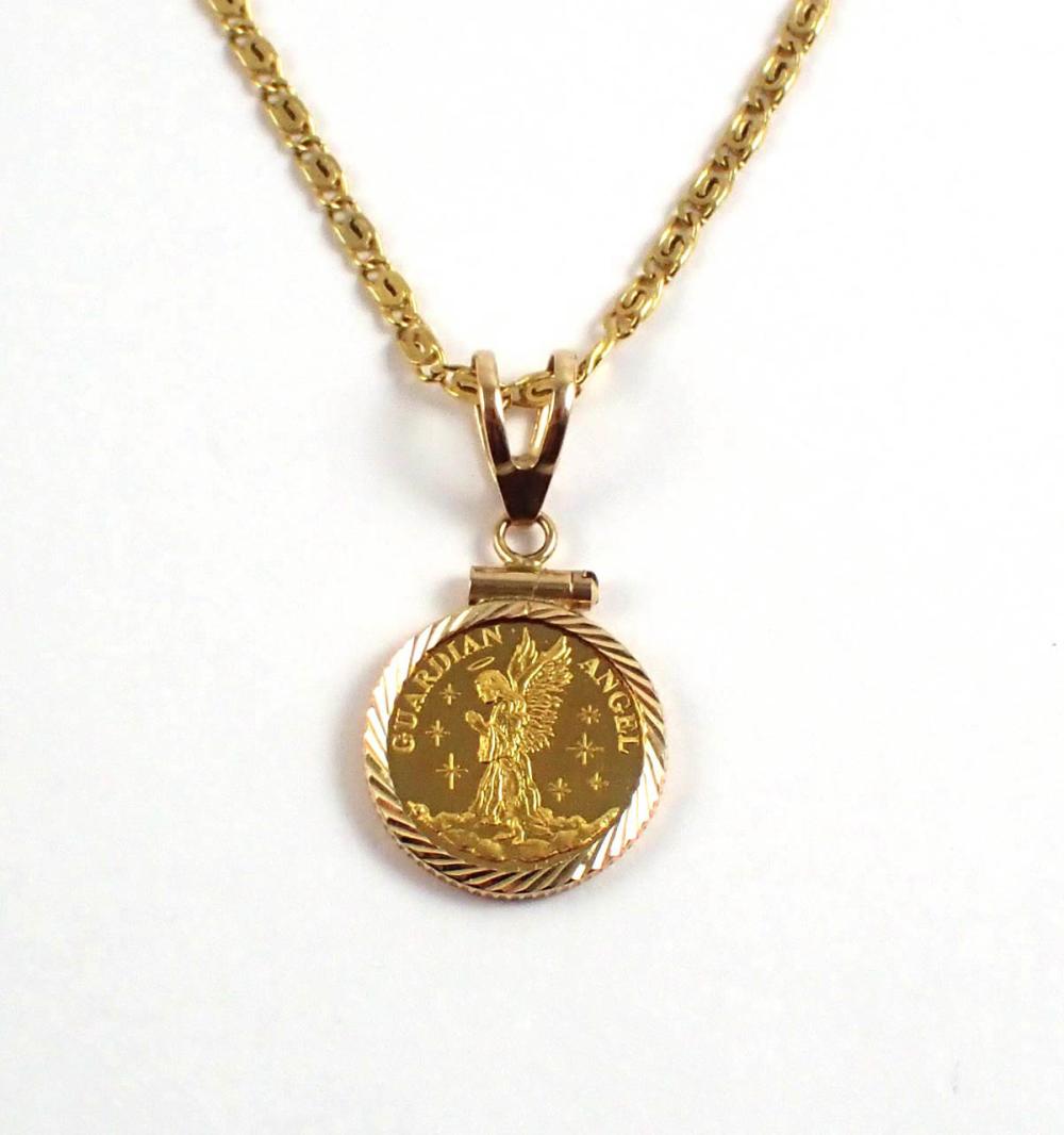 GOLD COIN AND FOURTEEN KARAT GOLD PENDANT