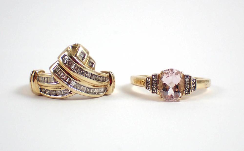 TWO DIAMOND AND YELLOW GOLD RINGS,