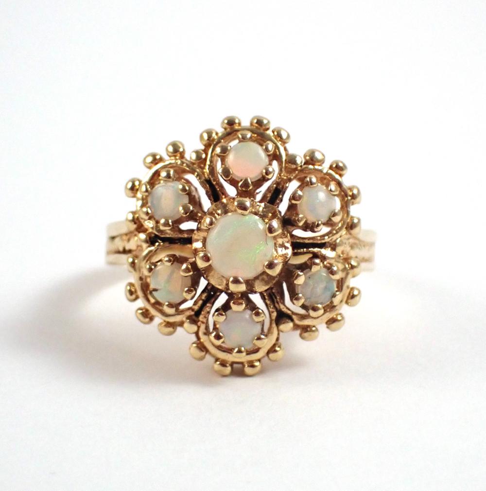 OPAL AND YELLOW GOLD CLUSTER RING  33f3f7