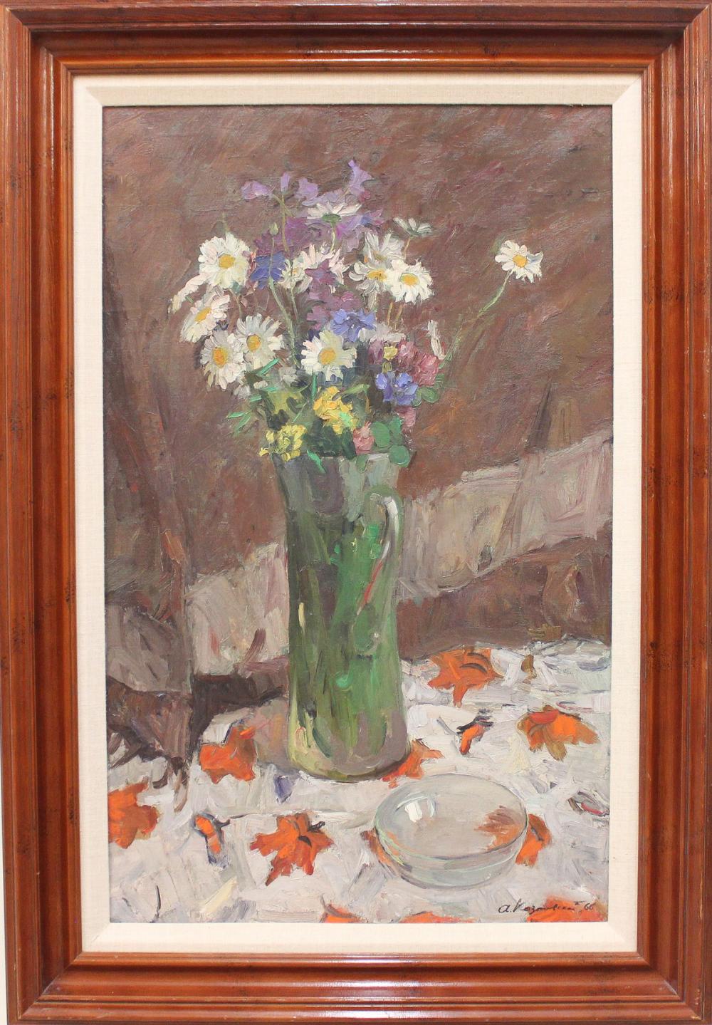 RUSSIAN OIL ON CANVAS FLORAL STILL LIFE 33f430