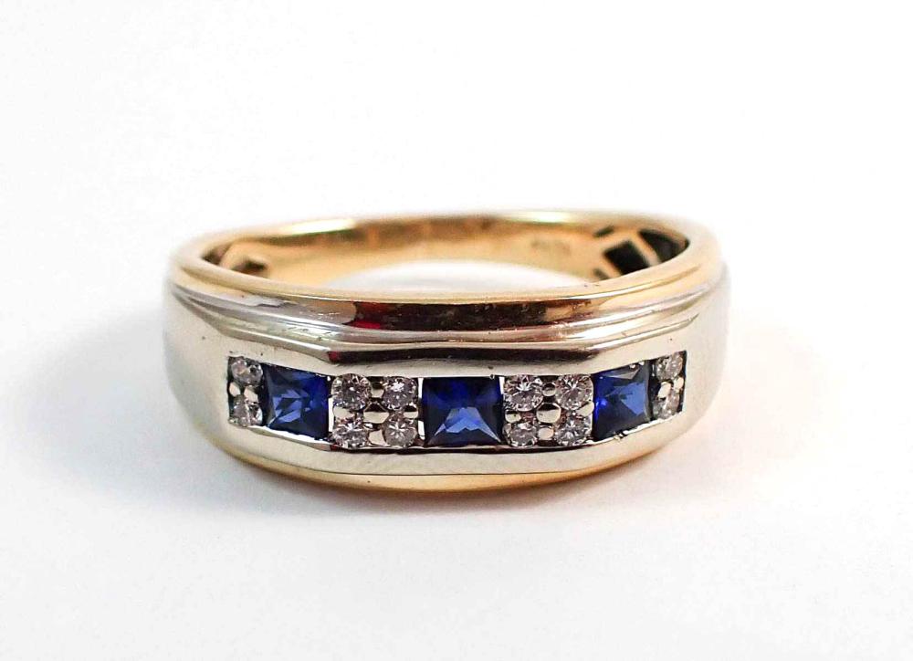 MAN'S SAPPHIRE, DIAMOND AND TWO-TONE