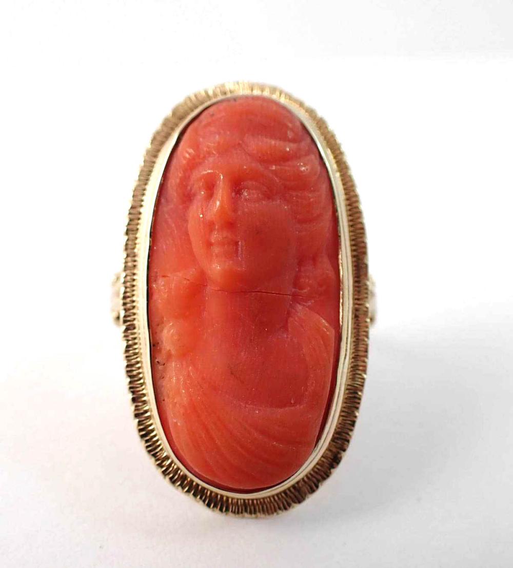 CORAL CAMEO AND FOURTEEN KARAT