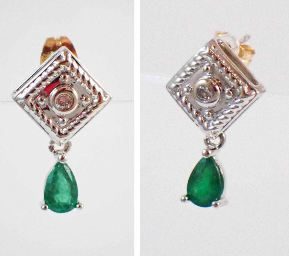 PAIR OF EMERALD AND DIAMOND DANGLE