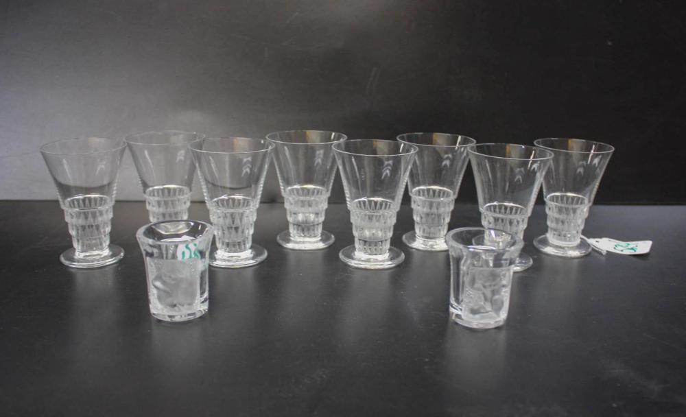 TEN LALIQUE DRINKWARE ARTICLES,