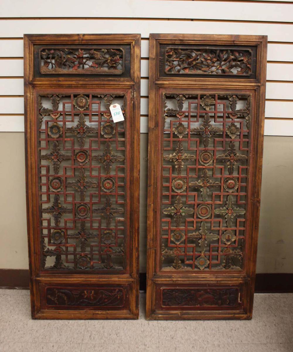 PAIR OF CHINESE CARVED WOOD WALL