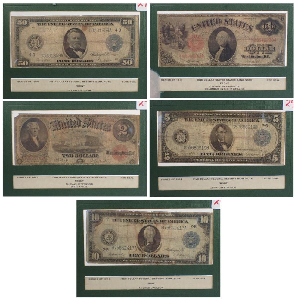 FIVE LARGE SIZE U S BANK NOTES  33f4d3