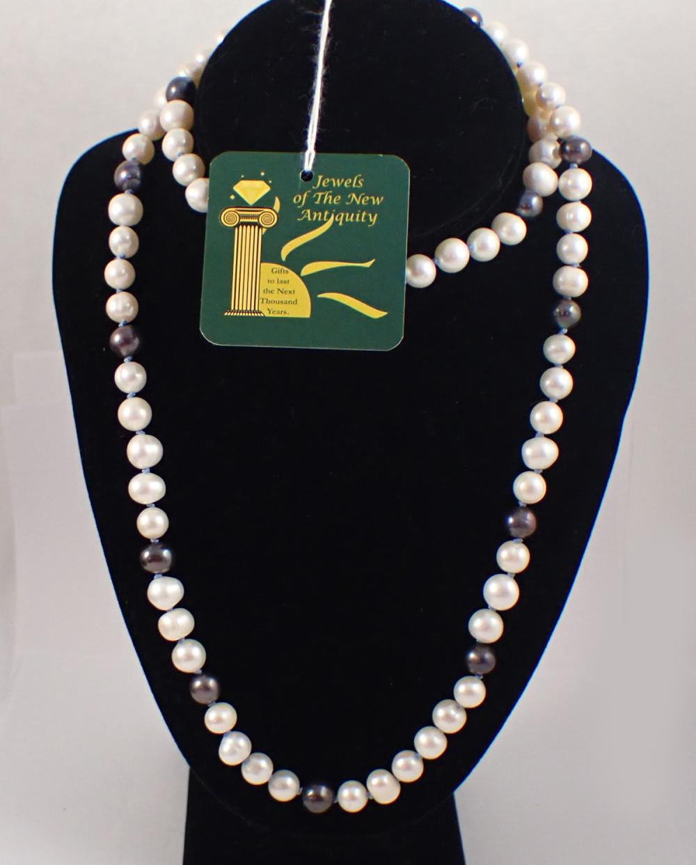 OPERA LENGTH WHITE AND BLACK PEARL NECKLACE,