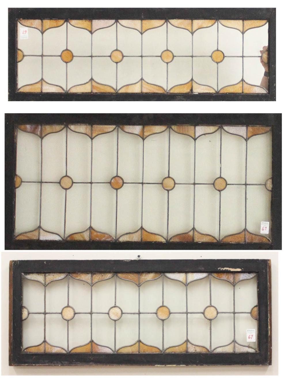 SET OF THREE STAINED AND LEADED GLASS