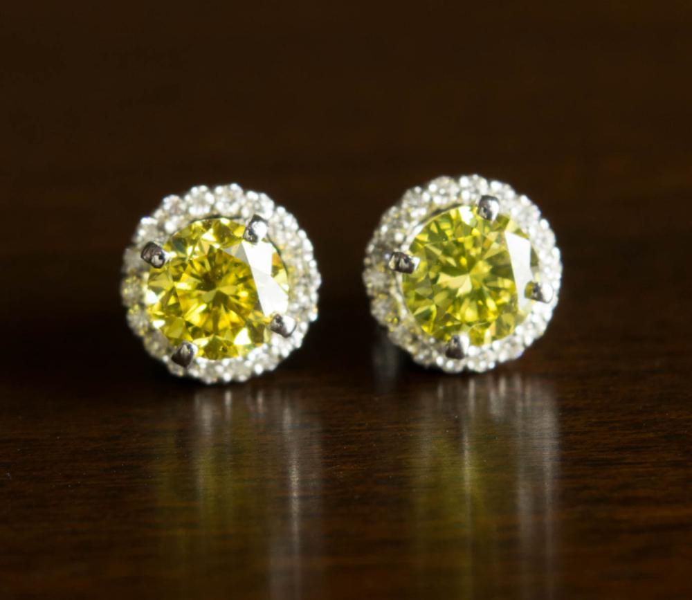 PAIR OF YELLOW DIAMOND EAR STUDS