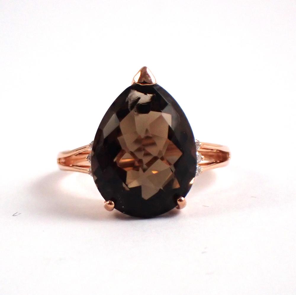 SMOKY QUARTZ, DIAMOND AND FOURTEEN KARAT