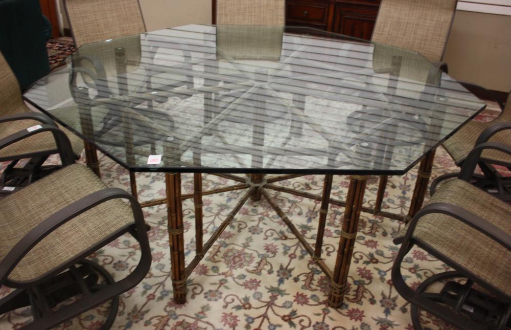 LARGE MCGUIRE GLASS-TOP BAMBOO DINING