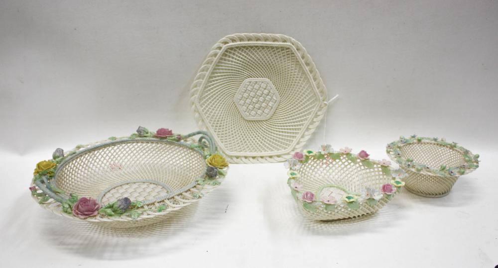 FOUR BELLEEK PARIAN PORCELAIN BASKETS  33f597