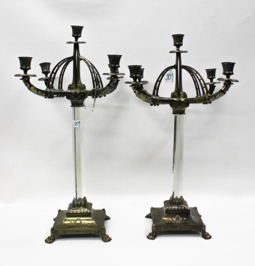 PAIR OF METAL AND CRYSTAL CANDELABRA,