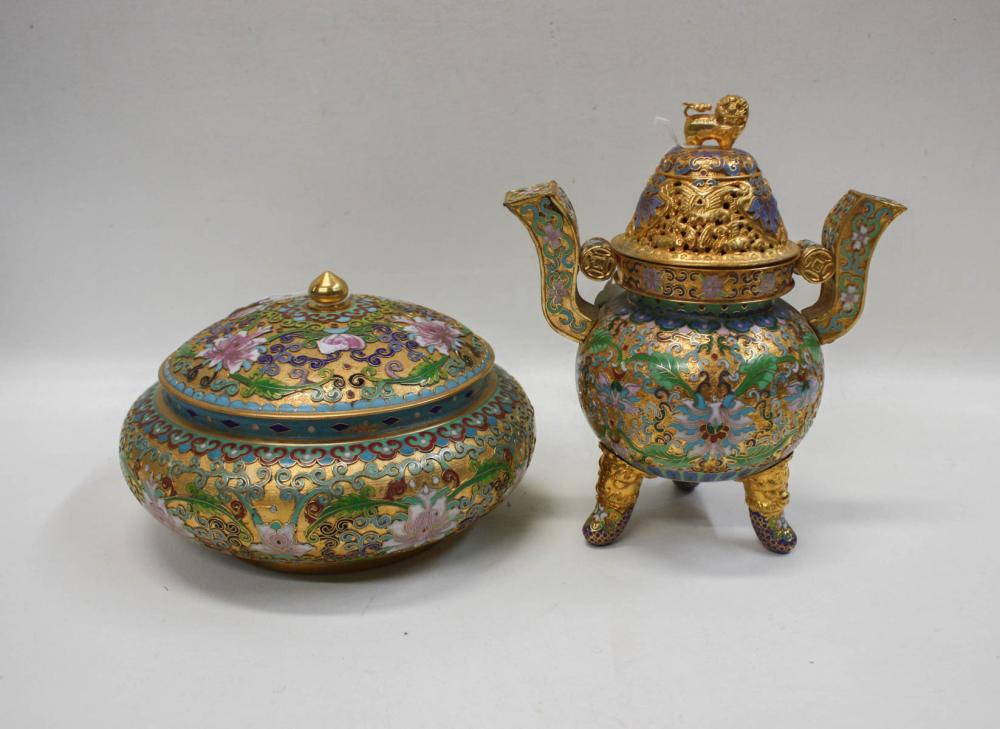 TWO CHINESE OPENWORK CLOISONNE'