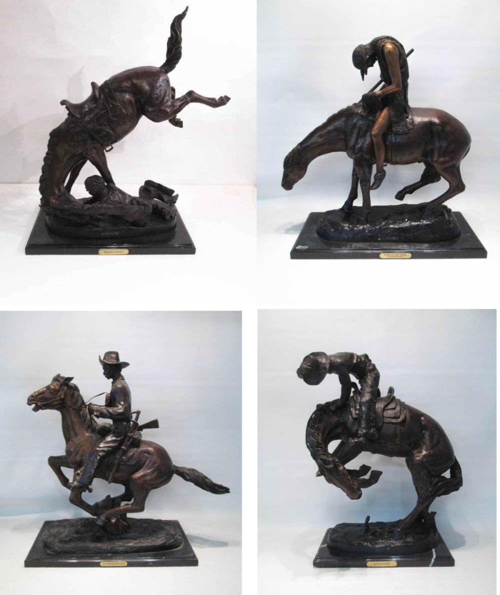 FOUR WESTERN HORSE RIDER BRONZES  33f622