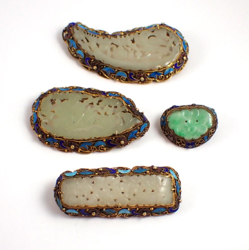 FOUR CHINESE ENAMEL AND GILT SILVER
