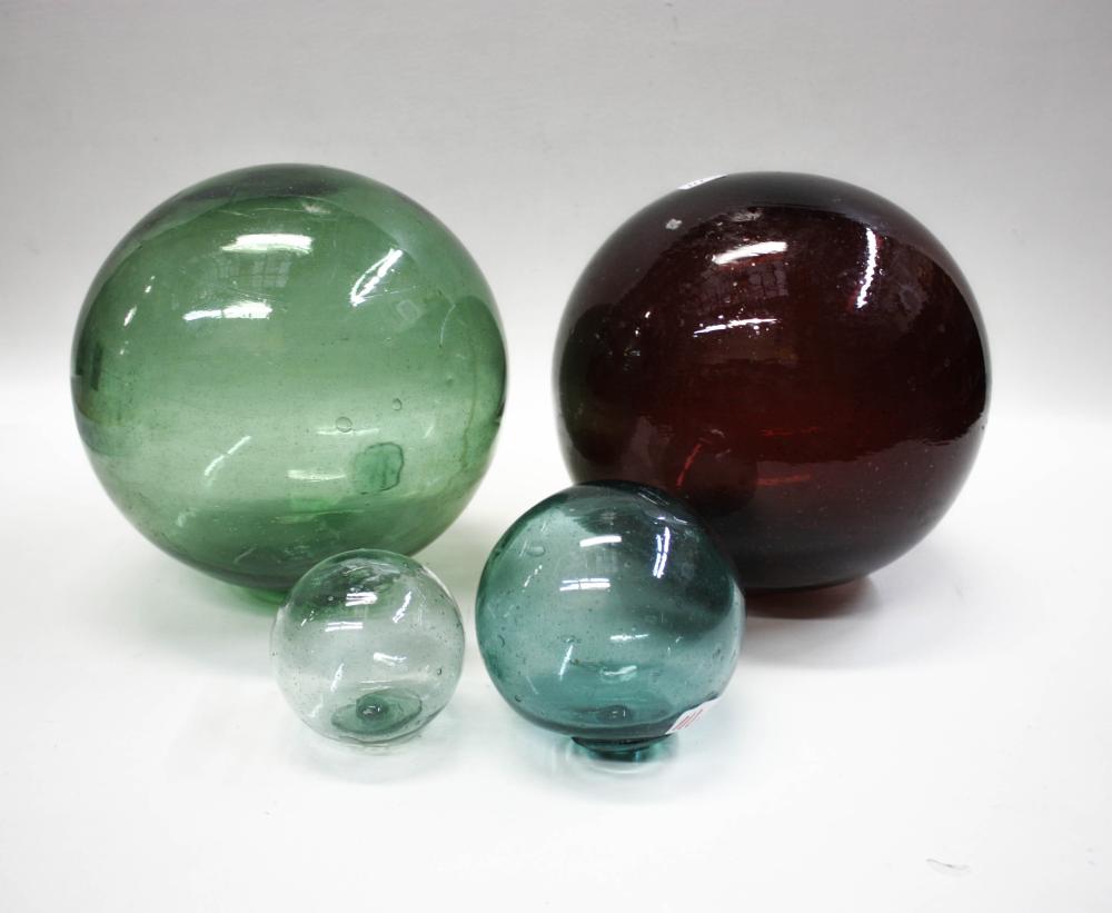 FOUR JAPANESE GLASS FISHING FLOATS:
